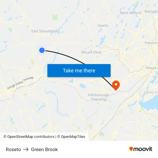 Roseto to Green Brook map