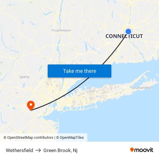 Wethersfield to Green Brook, Nj map