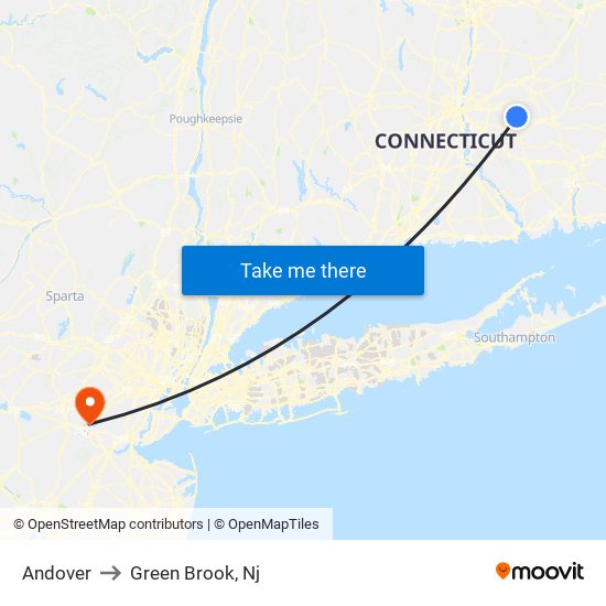 Andover to Green Brook, Nj map