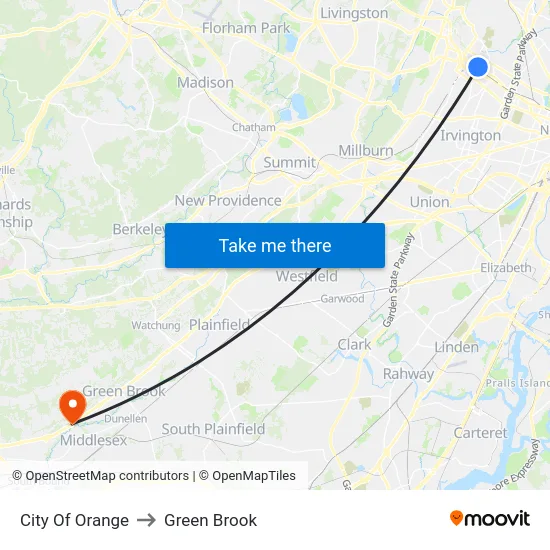 City Of Orange to Green Brook map