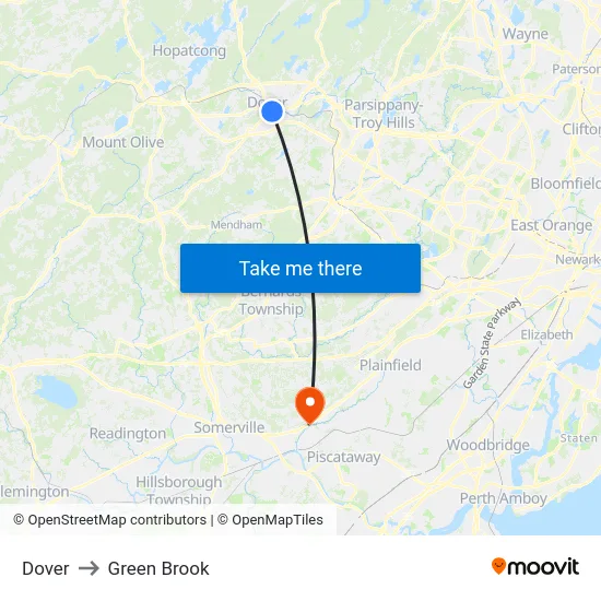 Dover to Green Brook map
