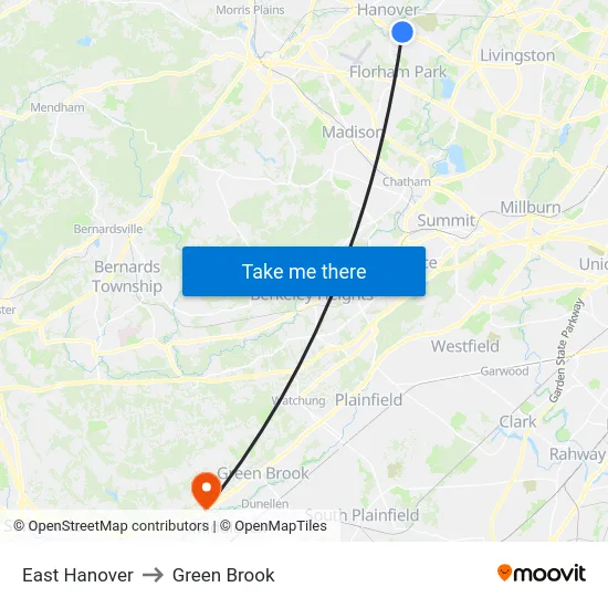 East Hanover to Green Brook map