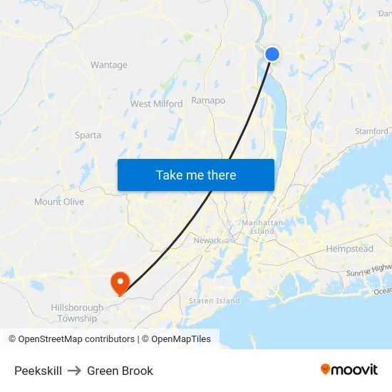 Peekskill to Green Brook map