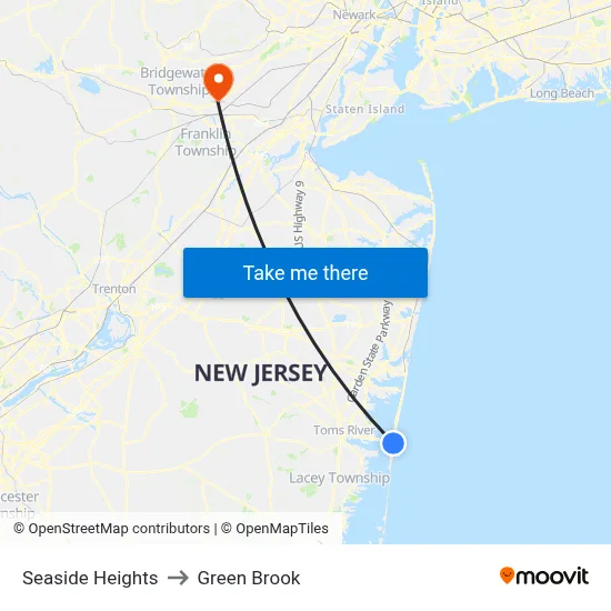 Seaside Heights to Green Brook map