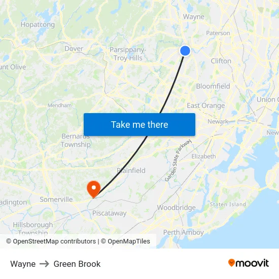 Wayne to Green Brook map