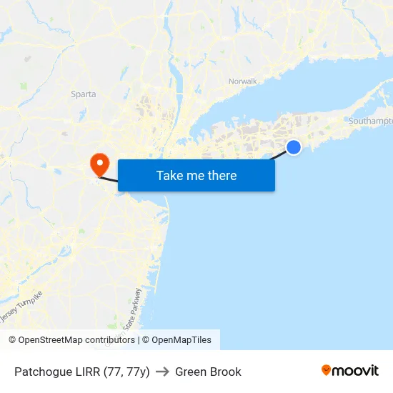Patchogue LIRR (77, 77y) to Green Brook map