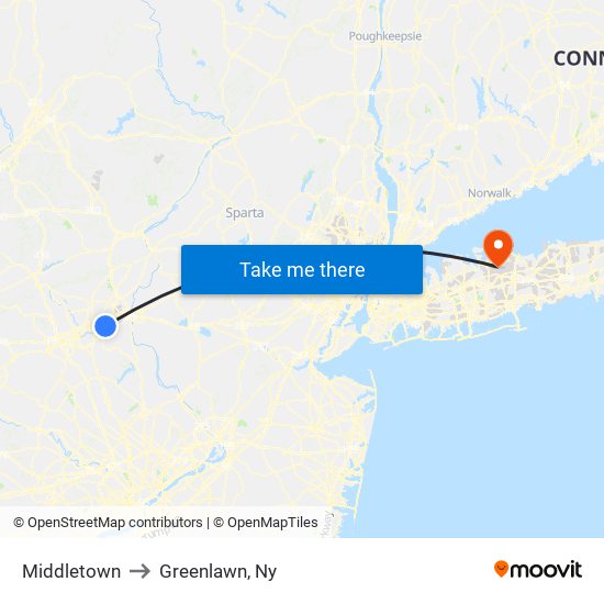Middletown to Greenlawn, Ny map