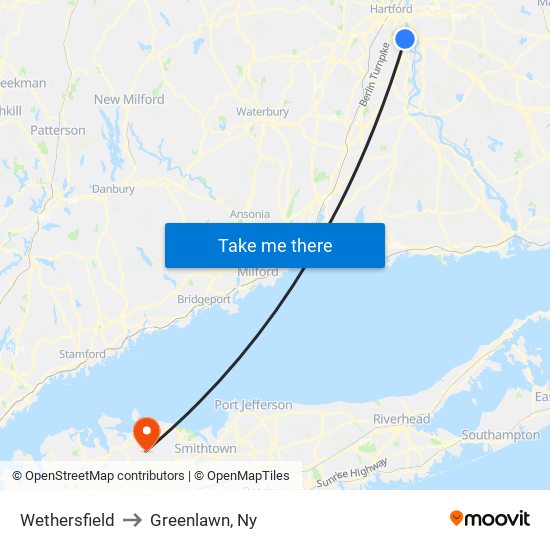 Wethersfield to Greenlawn, Ny map