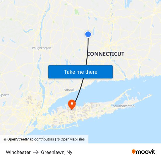 Winchester to Greenlawn, Ny map