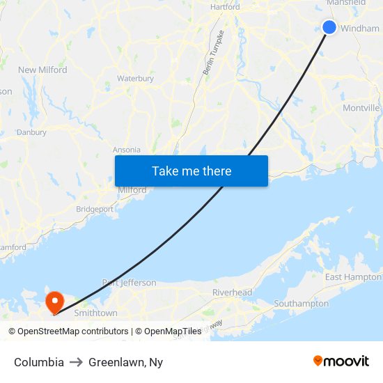 Columbia to Greenlawn, Ny map