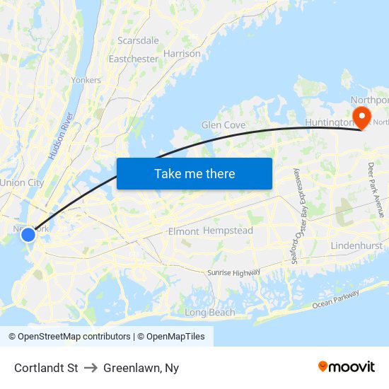 Cortlandt St to Greenlawn, Ny map