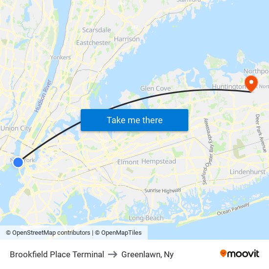 Brookfield Place Terminal to Greenlawn, Ny map