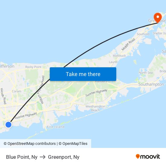 Blue Point, Ny to Greenport, Ny map