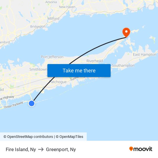 Fire Island, Ny to Greenport, Ny map