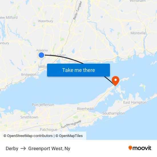 Derby to Greenport West, Ny map