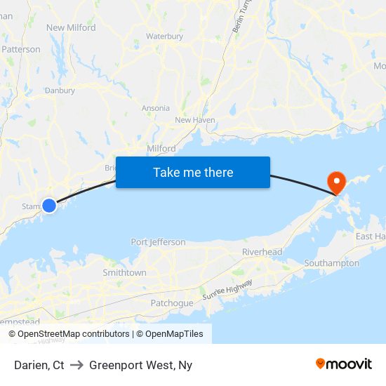 Darien, Ct to Greenport West, Ny map