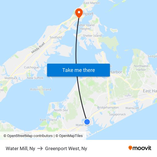 Water Mill, Ny to Greenport West, Ny map