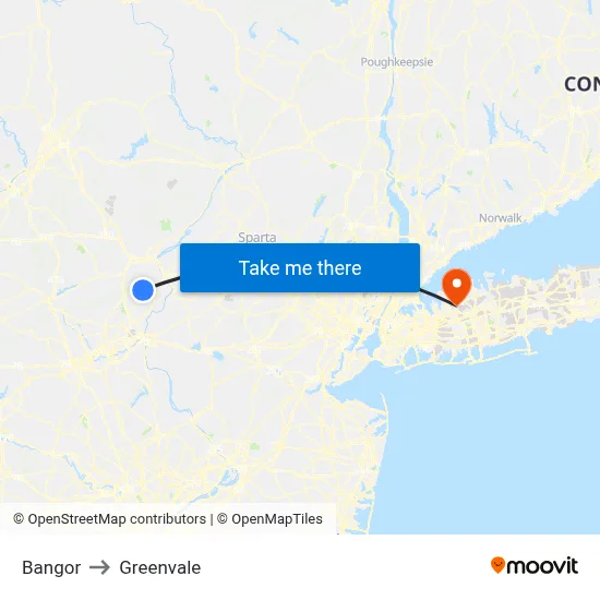 Bangor to Greenvale map