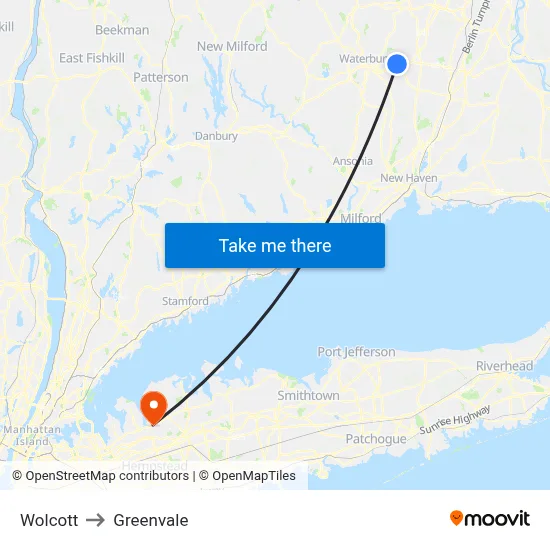 Wolcott to Greenvale map