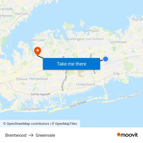 Brentwood to Greenvale map