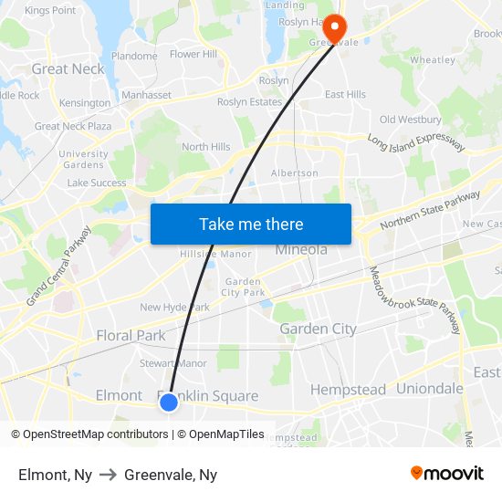 Elmont, Ny to Greenvale, Ny map
