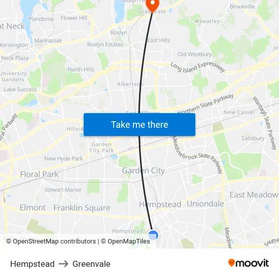 Hempstead to Greenvale map
