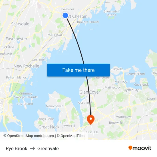 Rye Brook to Greenvale map