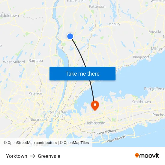 Yorktown to Greenvale map
