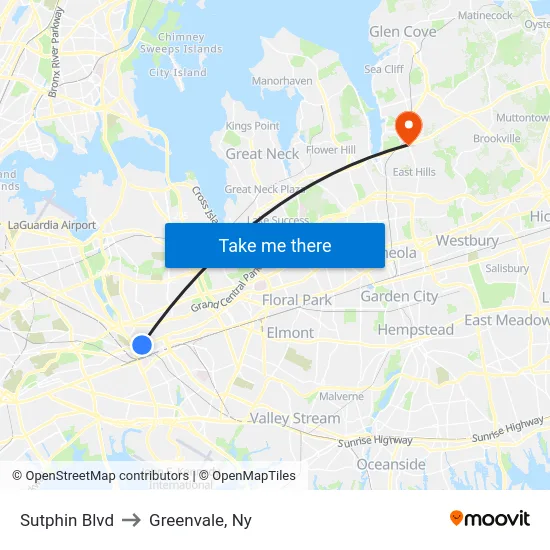 Sutphin Blvd to Greenvale, Ny map