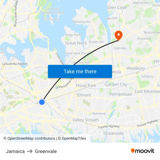 Jamaica to Greenvale map