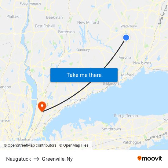 Naugatuck to Greenville, Ny map