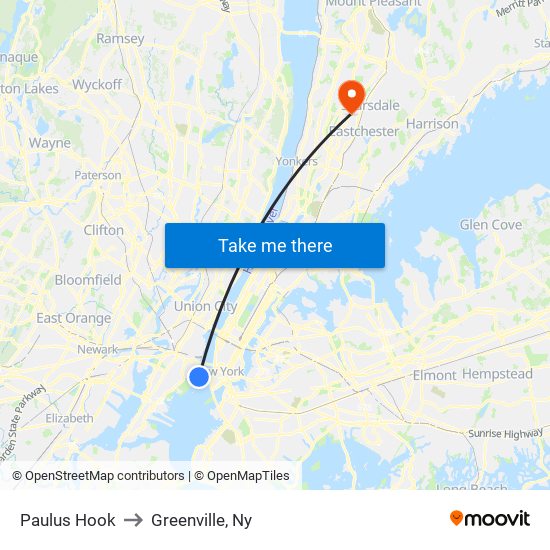 Paulus Hook to Greenville, Ny map