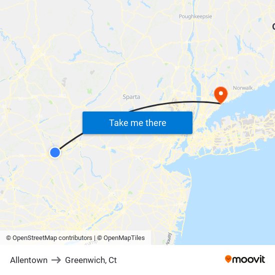 Allentown to Greenwich, Ct map