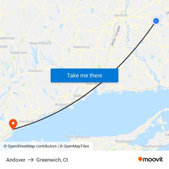 Andover to Greenwich, Ct map