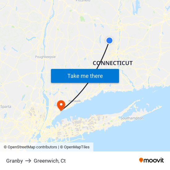 Granby to Greenwich, Ct map