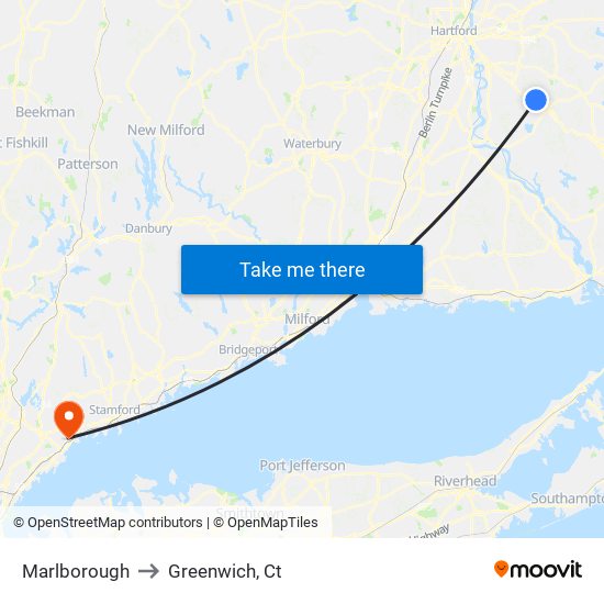 Marlborough to Greenwich, Ct map