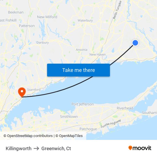 Killingworth to Greenwich, Ct map