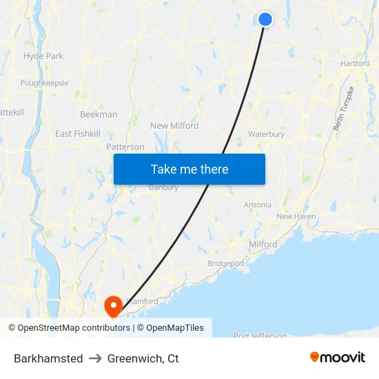 Barkhamsted to Greenwich, Ct map