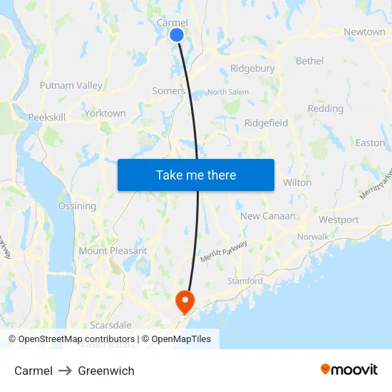 Carmel to Greenwich map