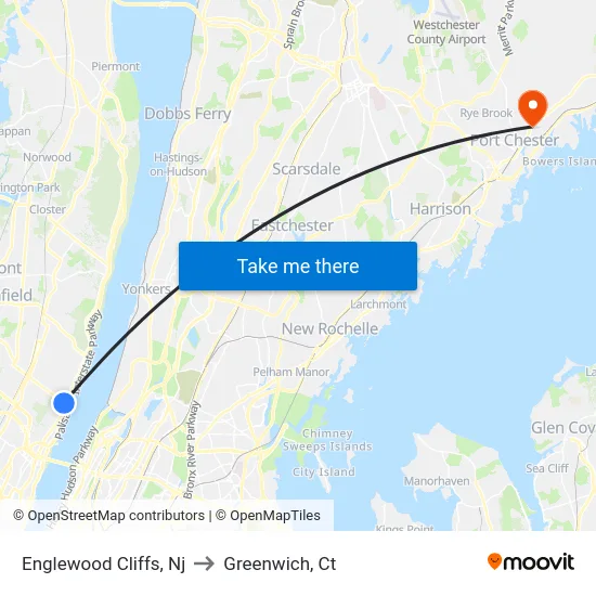 Englewood Cliffs to Greenwich, Ct map