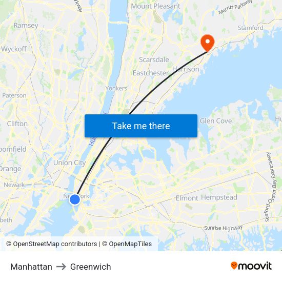 Manhattan to Greenwich with public - City 75820 City 76152