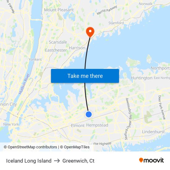 Iceland Long Island to Greenwich, Ct map