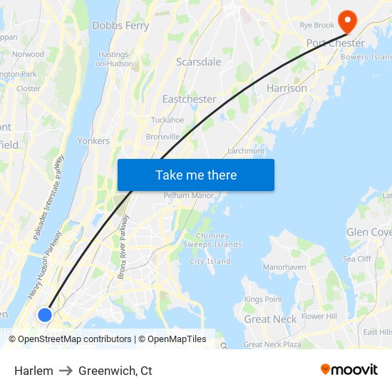 Harlem to Greenwich, Ct map