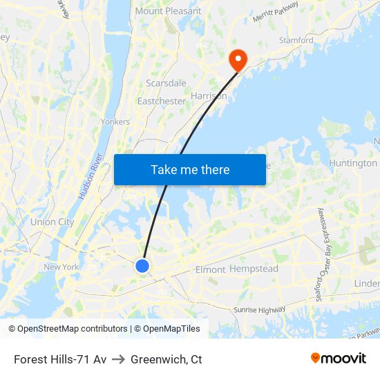 Forest Hills-71 Av to Greenwich, Ct map