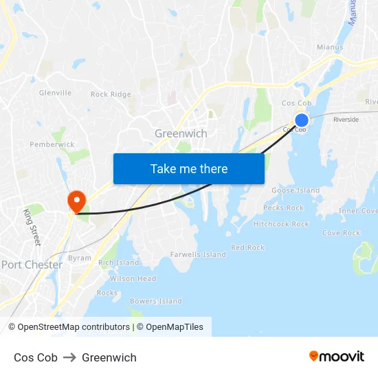 Cos Cob to Greenwich map