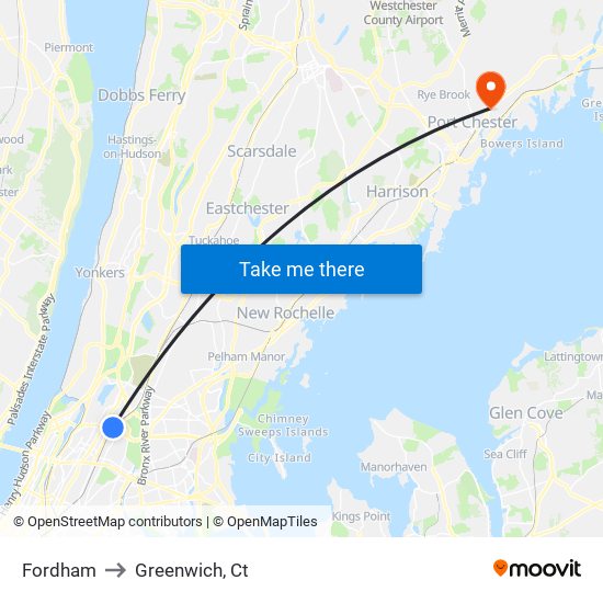 Fordham to Greenwich, Ct map