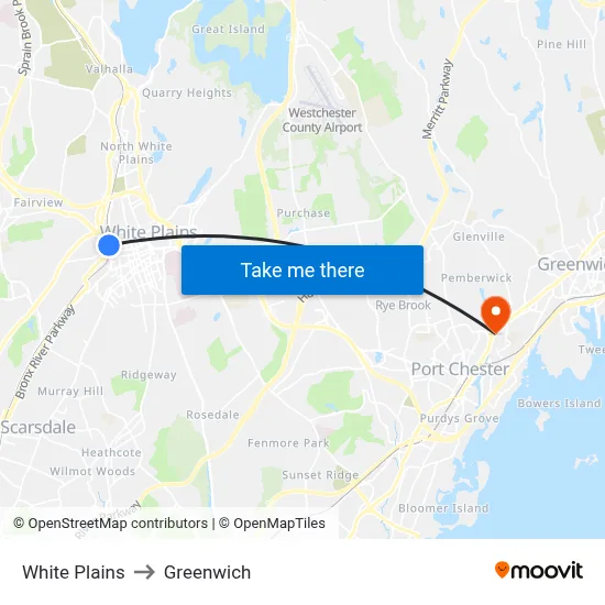 White Plains to Greenwich map