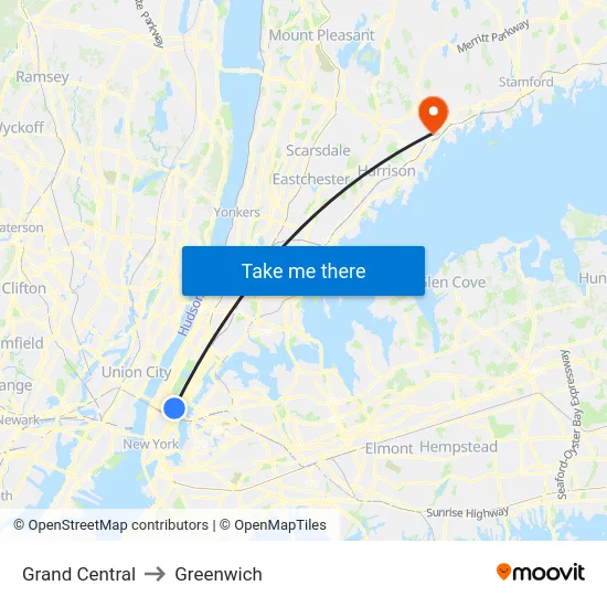 Grand Central to Greenwich map