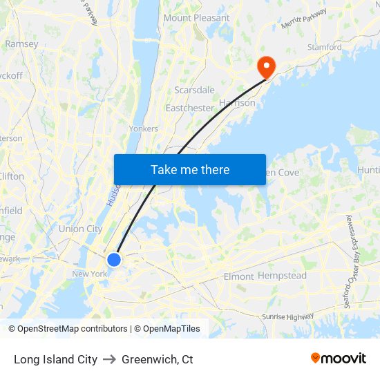 Long Island City to Greenwich, Ct map