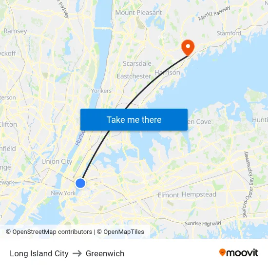 Long Island City to Greenwich map